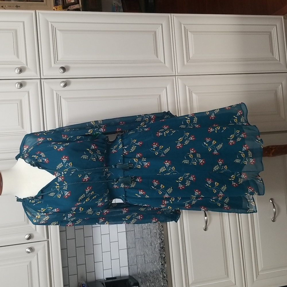 Green long sleeve smocked waist dress